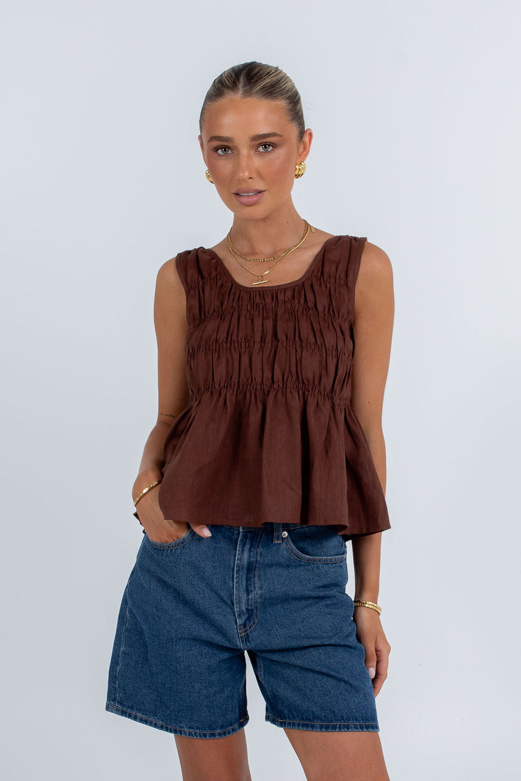 Alegra Linen Top Chocolate