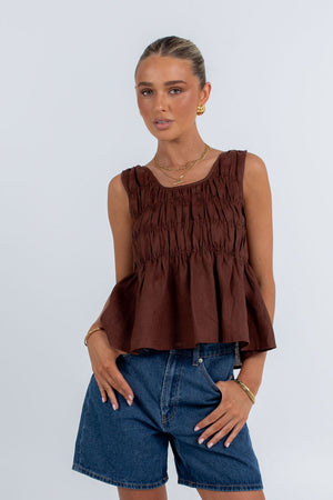 Alegra Linen Top Chocolate