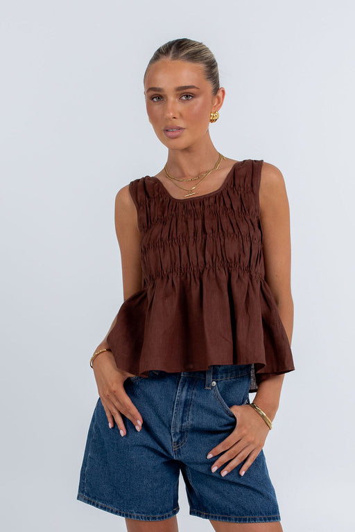 Alegra Linen Top - Chocolate