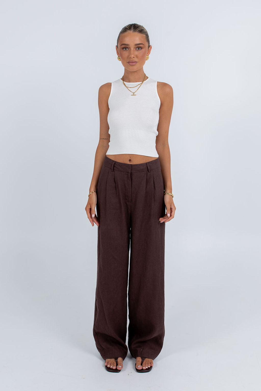 Vivien Linen Pant - Chocolate Brown