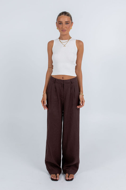 Vivien Linen Pant - Chocolate Brown