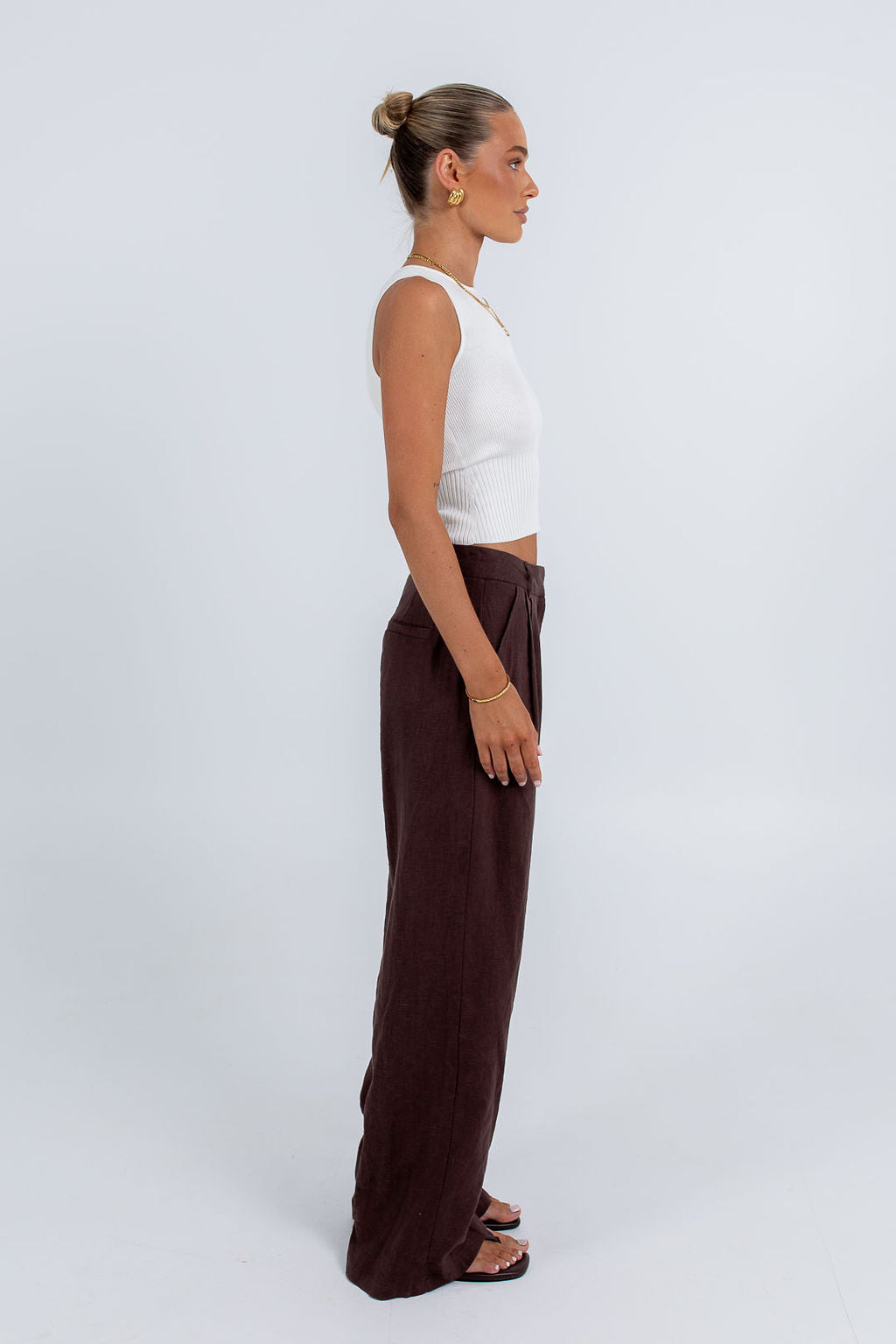 Vivien Linen Pant - Chocolate Brown