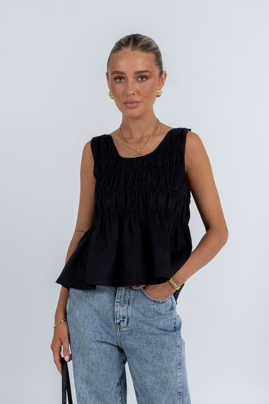 Alegra Linen Top - Black