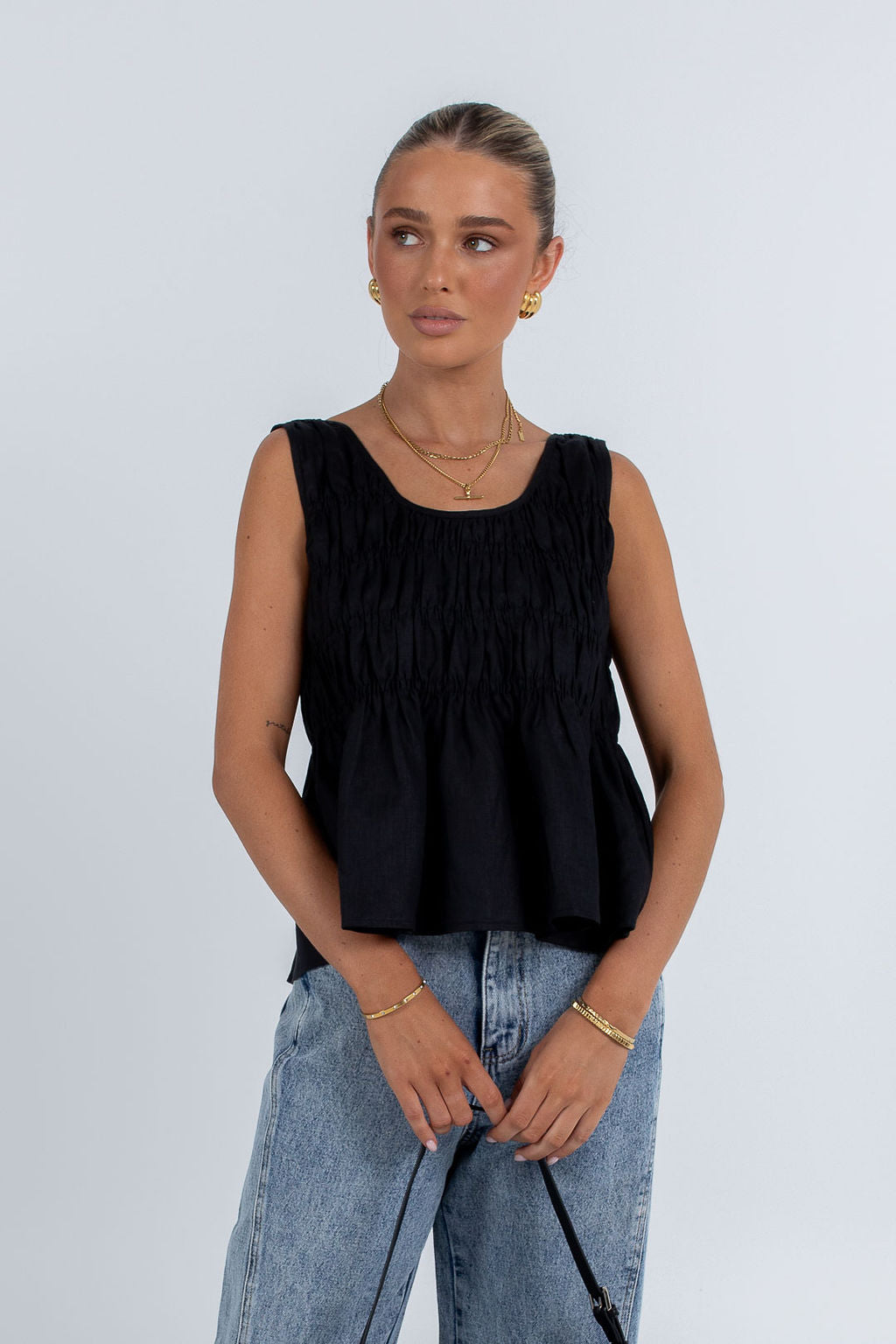 Alegra Linen Top Black