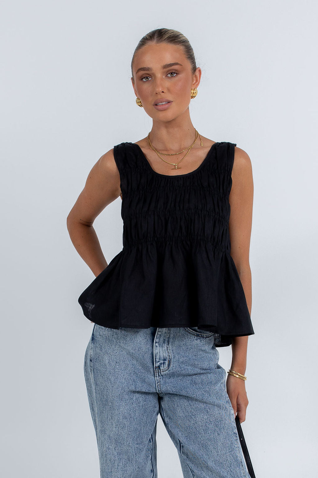 Alegra Linen Top Black