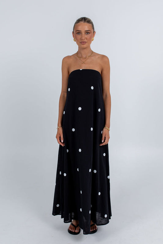 Quella Maxi Dress - Black/ White Polka Dot