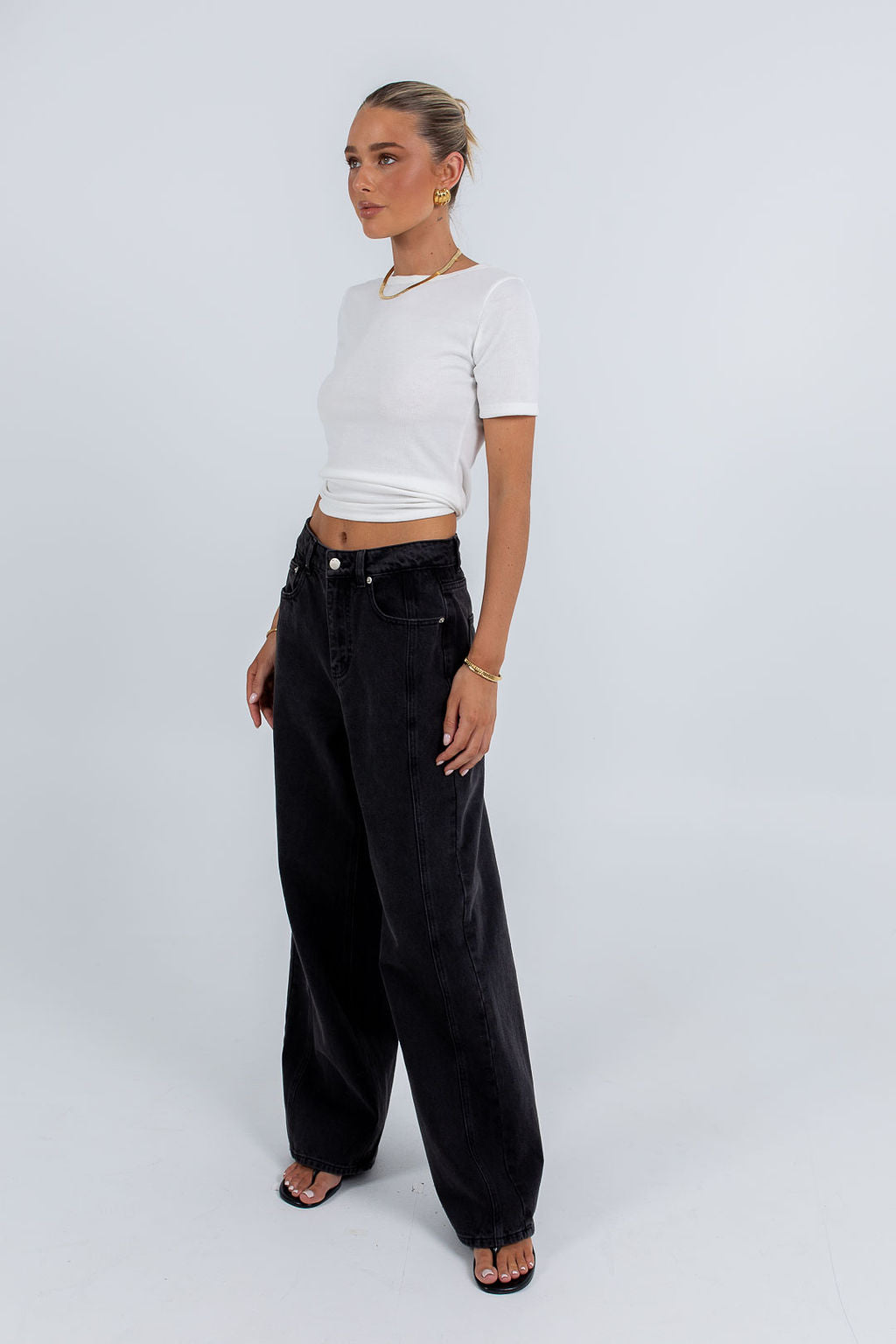 Janey Wide Leg Jeans Washed Black