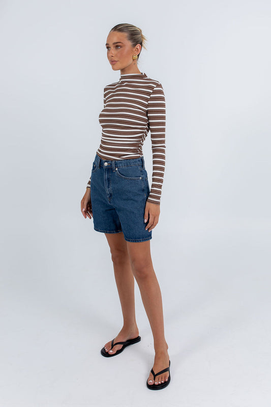 Orlando Top - Brown/ White Stripe