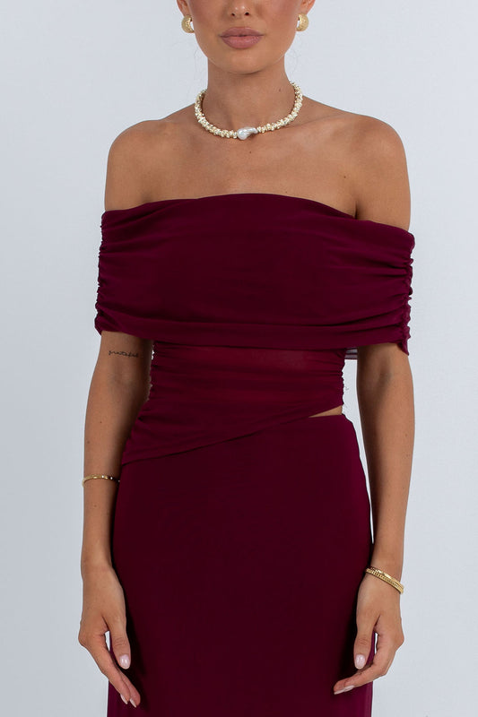 Fiora Maxi Dress - Burgundy Mesh