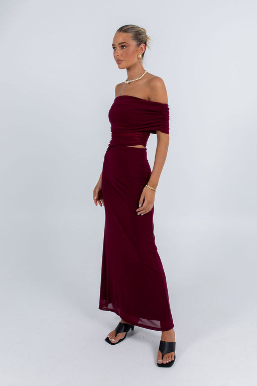 Fiora Maxi Dress - Burgundy Mesh