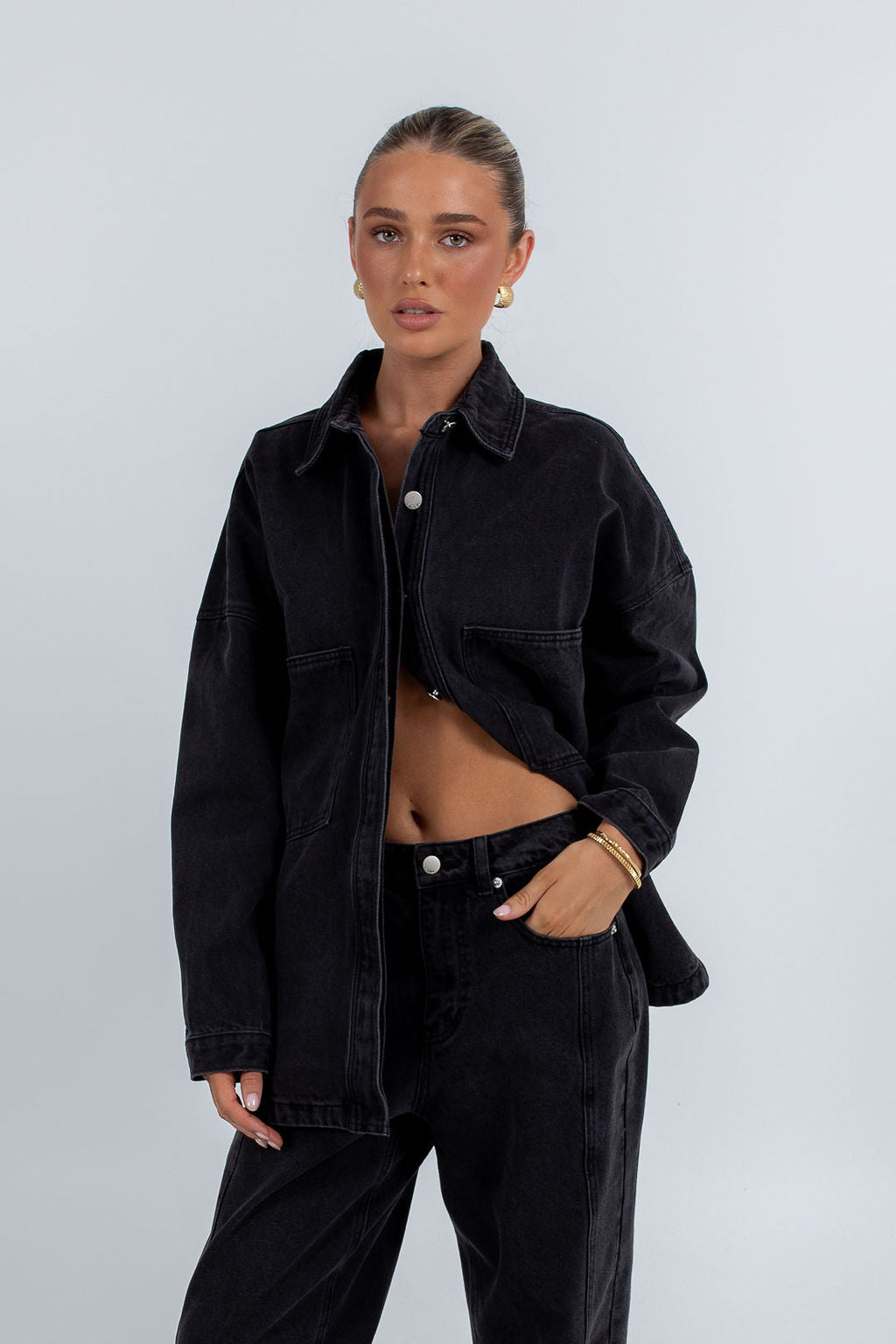 Janey Wide Leg Jeans Washed Black