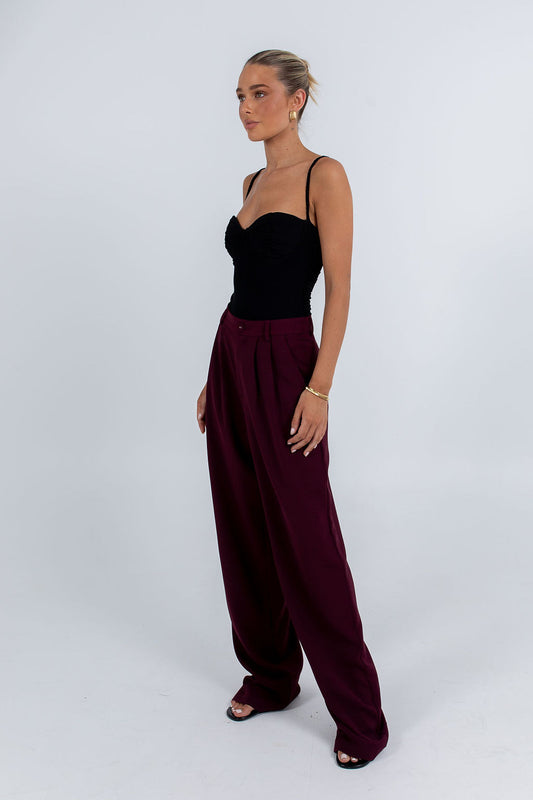 Mayda Tailored Pants Plain Burgundy