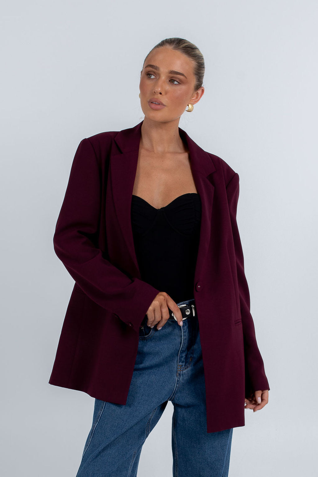 COMING SOON - Quade Tailored Blazer - Plain Burgundy
