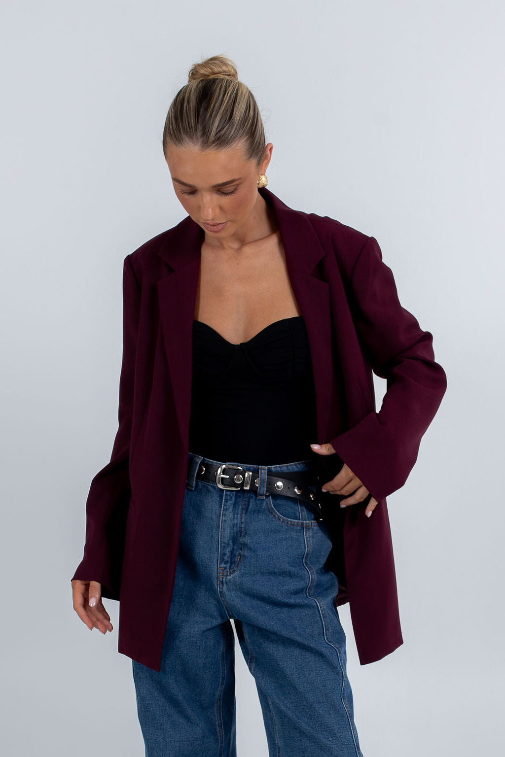COMING SOON - Quade Tailored Blazer - Plain Burgundy