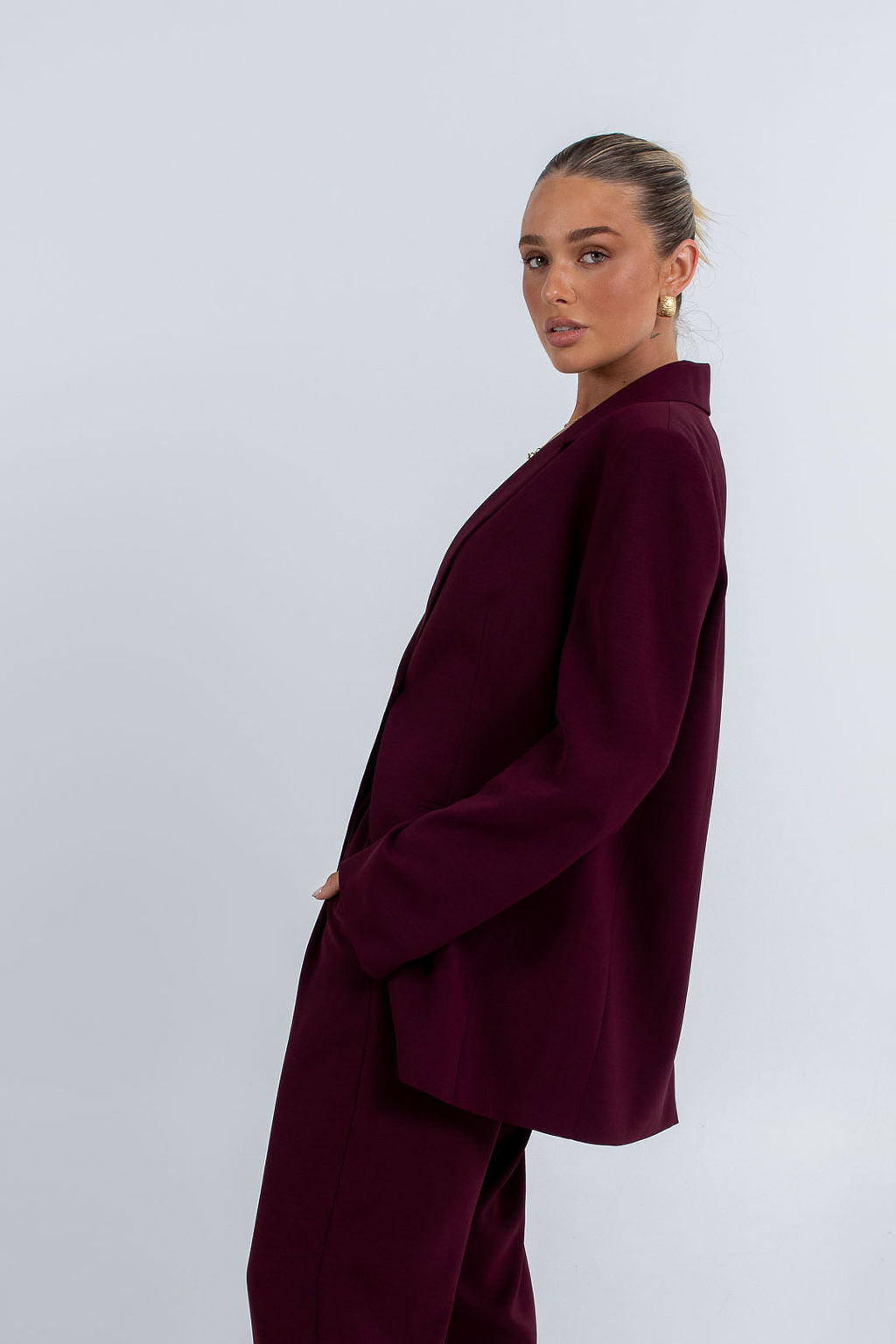 COMING SOON - Quade Tailored Blazer - Plain Burgundy