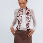 Quays Long-sleeve Top - Beige/Chocolate Brown Floral Mesh