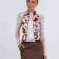 Quays Long-sleeve Top - Beige/Chocolate Brown Floral Mesh