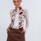 Quays Long-sleeve Top - Beige/Chocolate Brown Floral Mesh