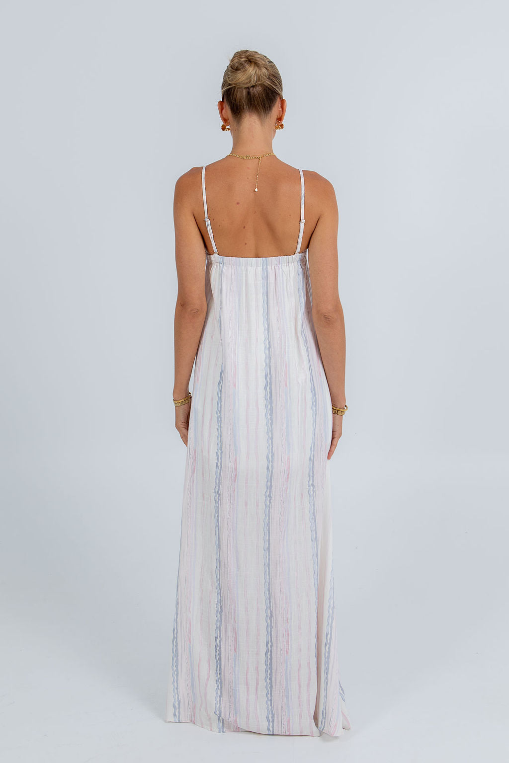 strapless open back dress Bevissima Maxi Dress Pastel Stripe