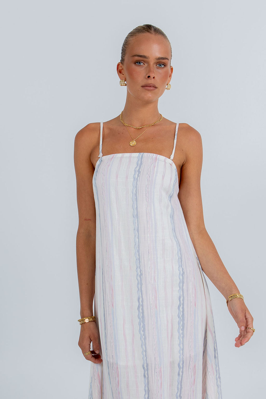 Bevissima Maxi Dress - Pastel Watercolour Stripe