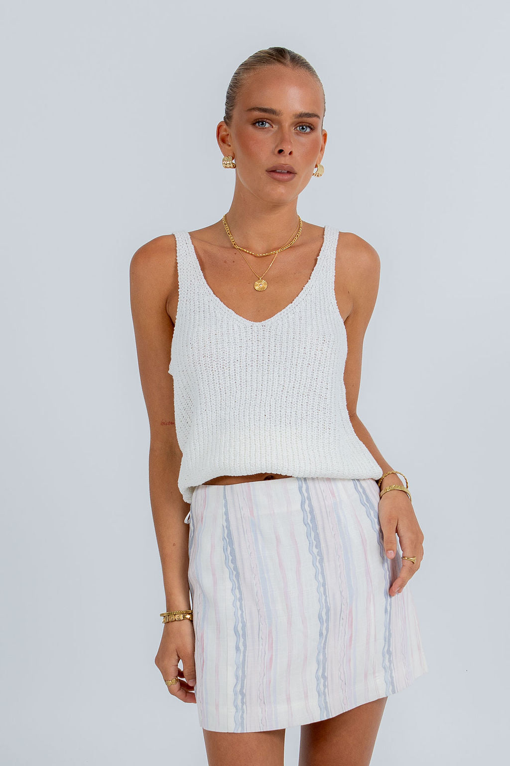 Aprire Mini Skirt - Pastel Watercolour Stripe