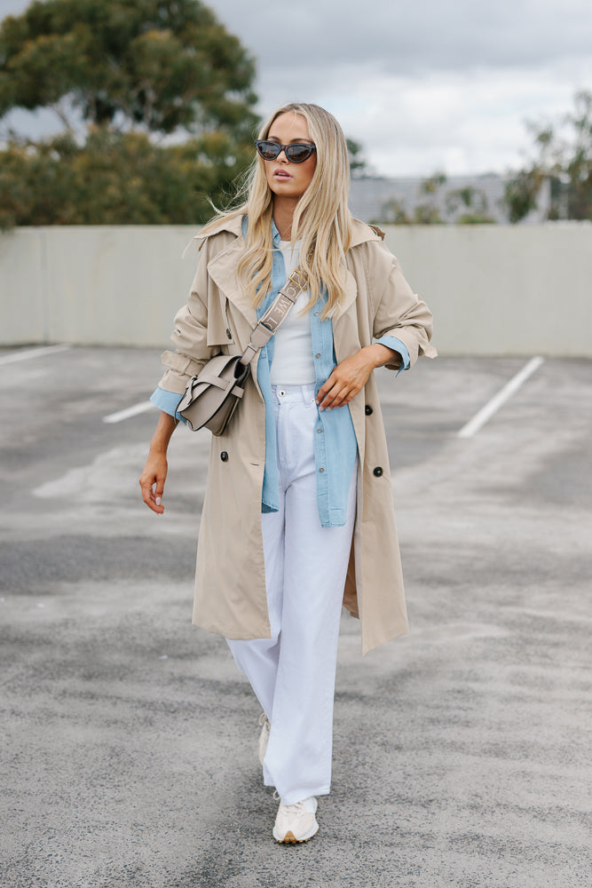 Long trench coat beige best sale