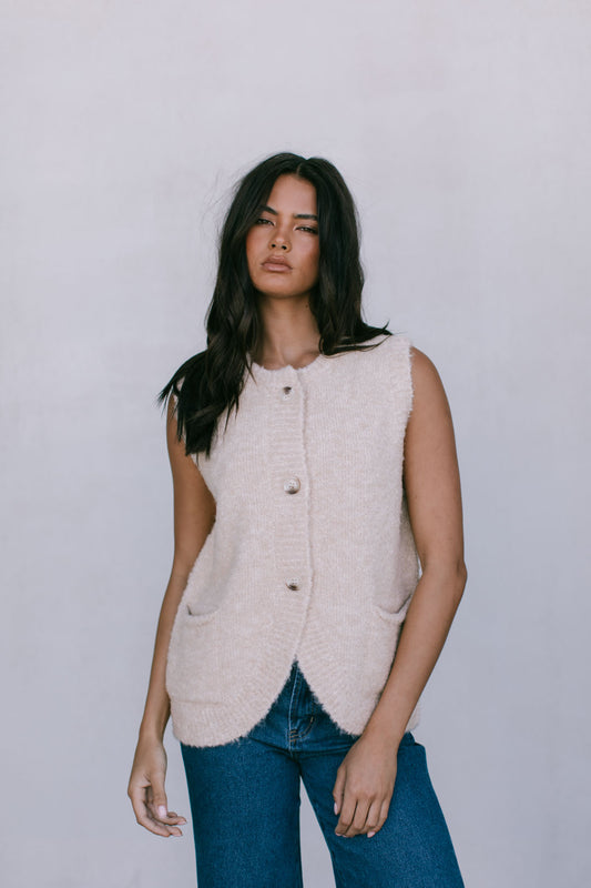 Nadia Knit Vest - Beige Marle