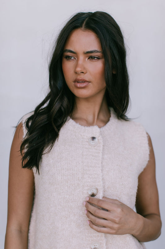 Nadia Knit Vest - Beige Marle