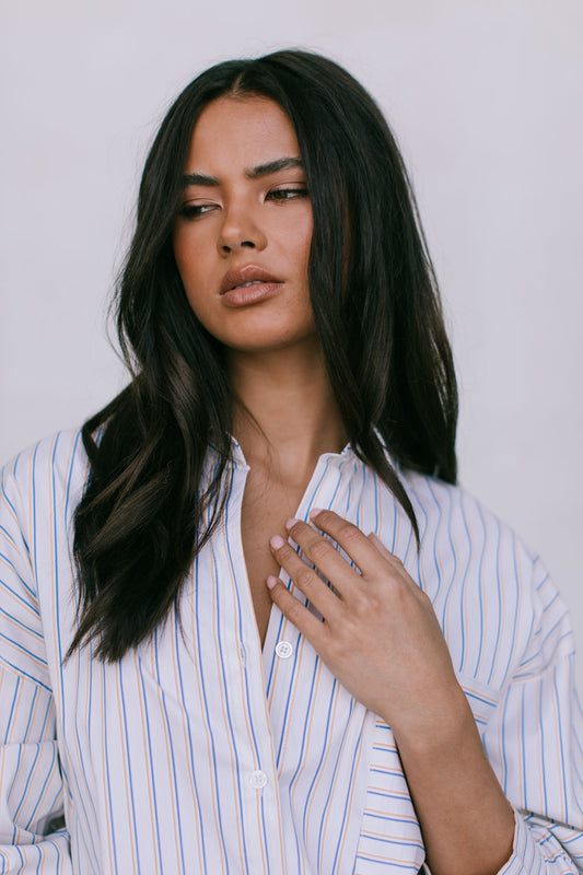 Declan Oversized Shirt - Blue/Mustard Stripe