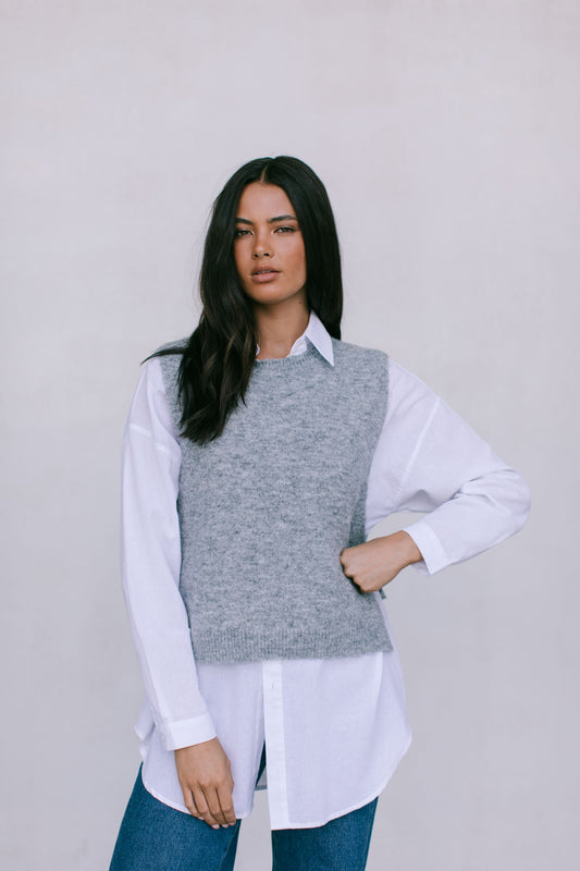 Hattie Knit Vest - Grey Marle