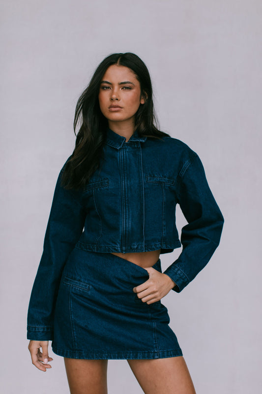 Harlan Mini Skirt - Dark Indigo Wash Denim