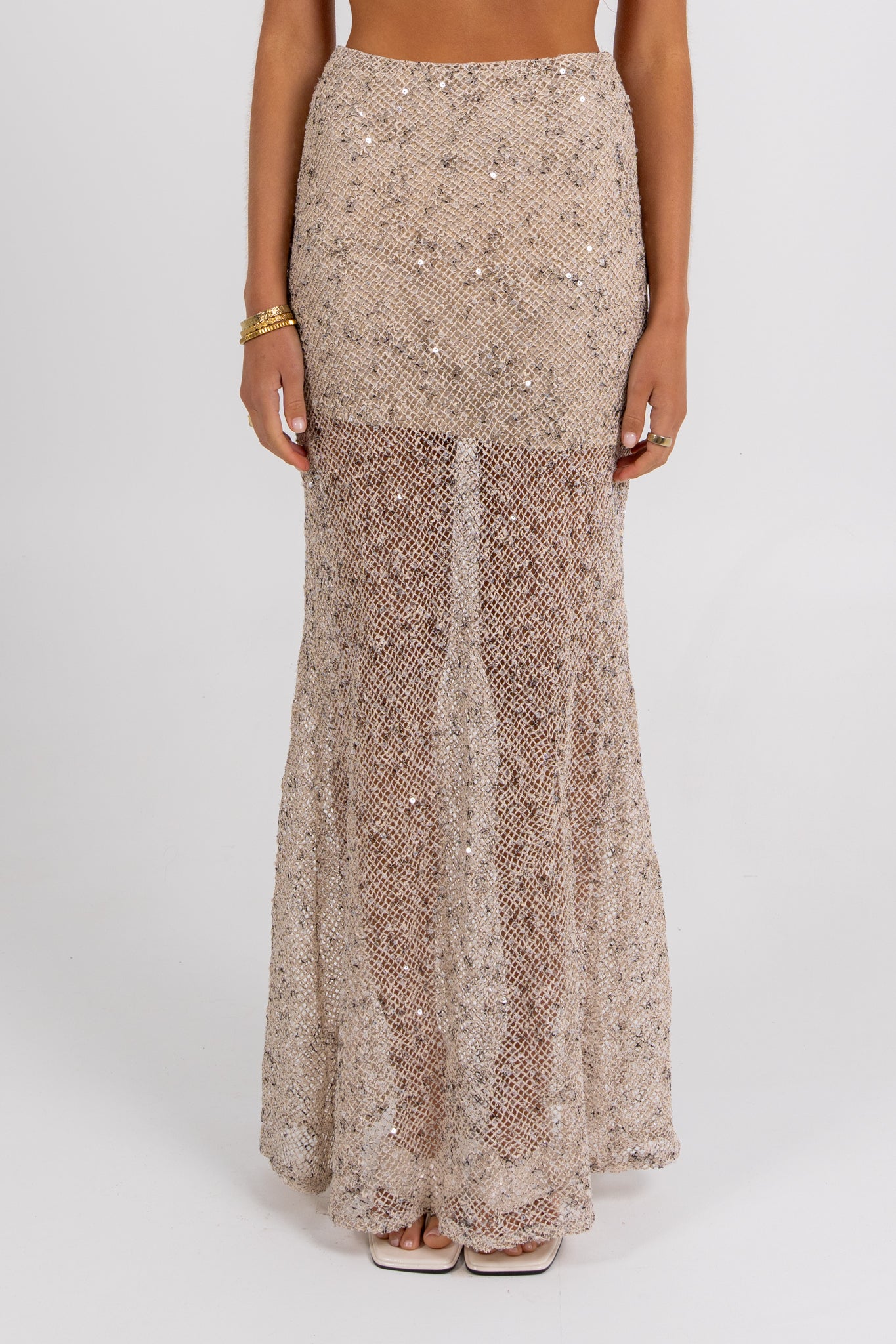 Giada Sequin Maxi Skirt Beige