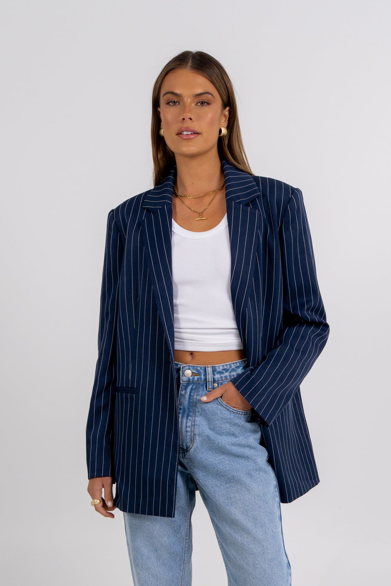 Quade Blazer Navy Pinstripe