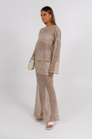 Giada Sequin Maxi Skirt Beige