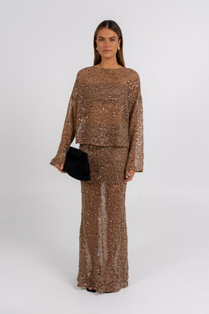 Giada Sequin Maxi Skirt Mocha