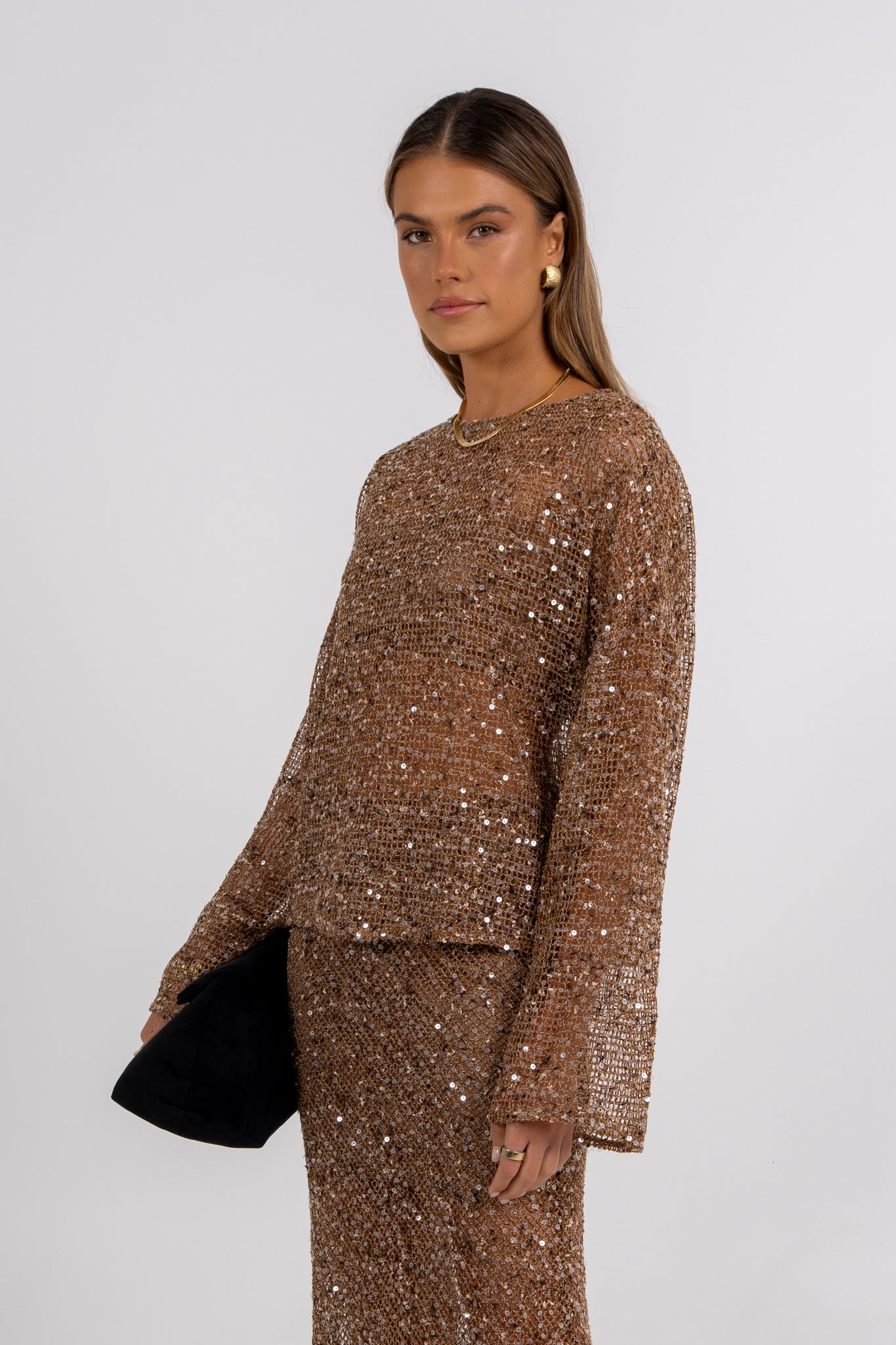 Giada Sequin Maxi Skirt Mocha