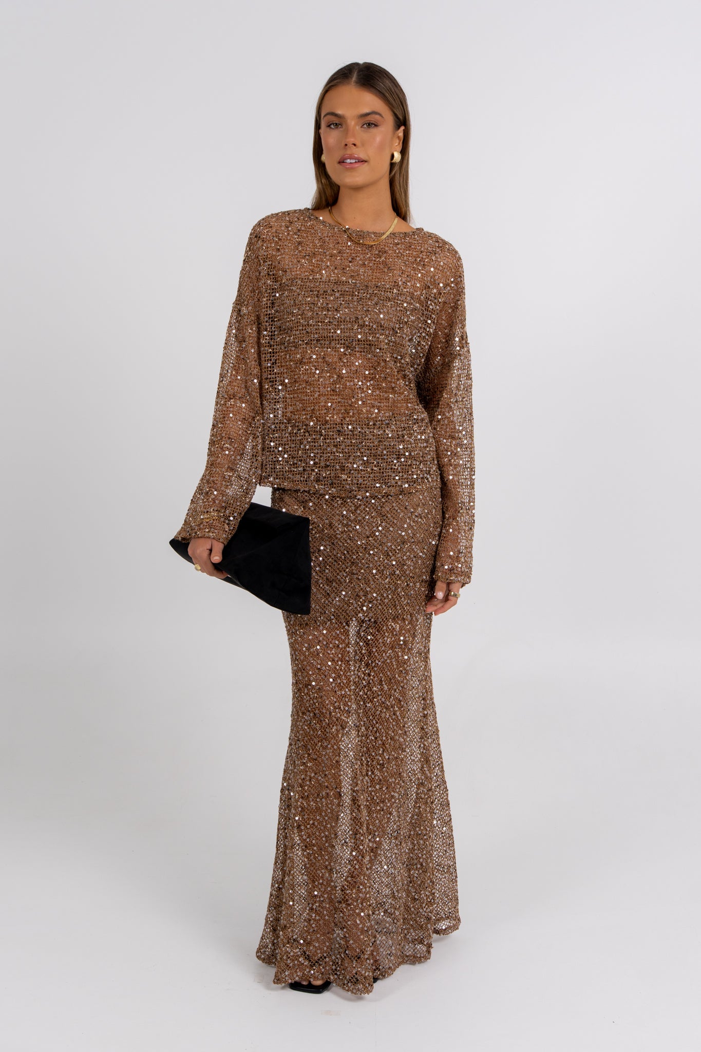 Giada Sequin Maxi Skirt Mocha