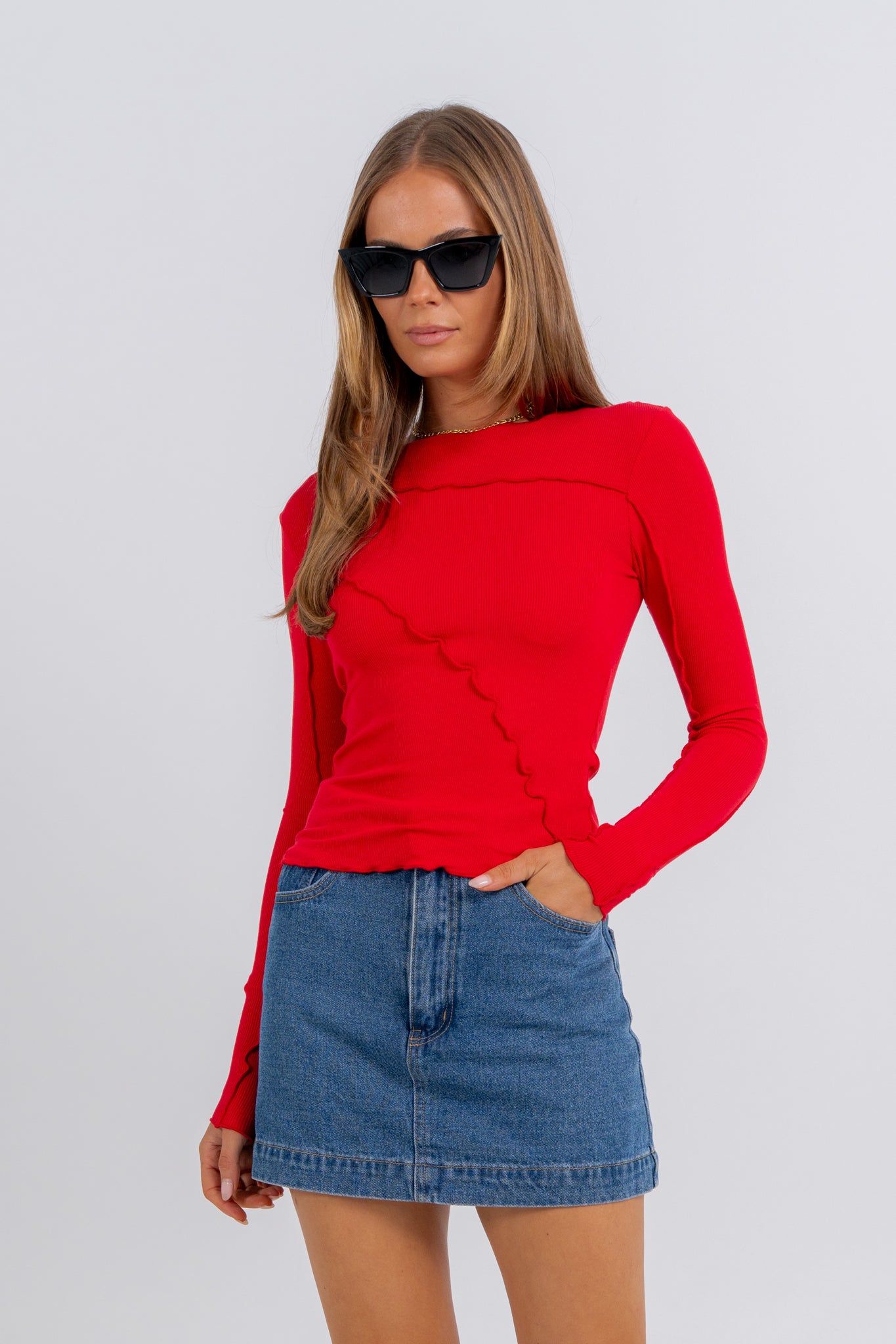 Nicka Long Sleeve Top Red