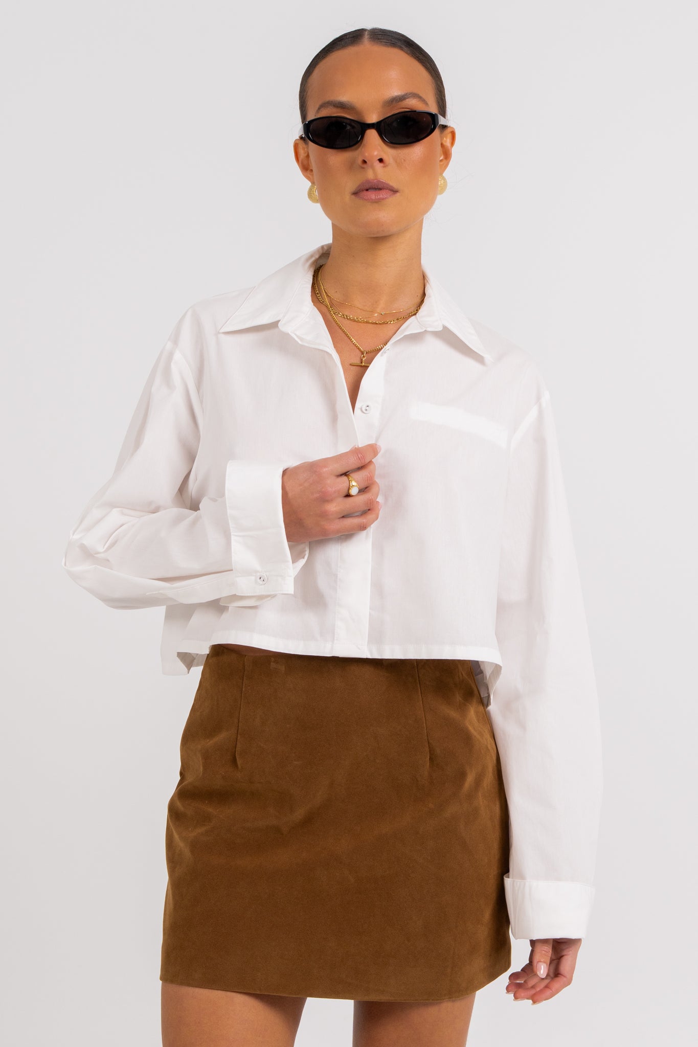Lacey Cropped Shirt White