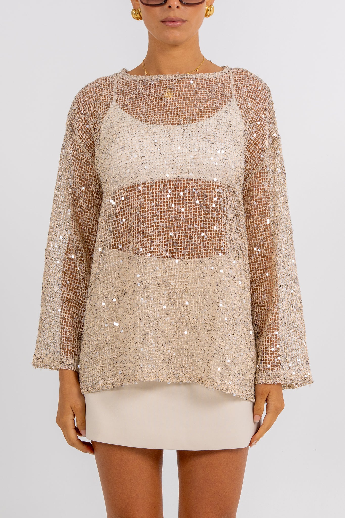 Uzma Sequin Top Beige