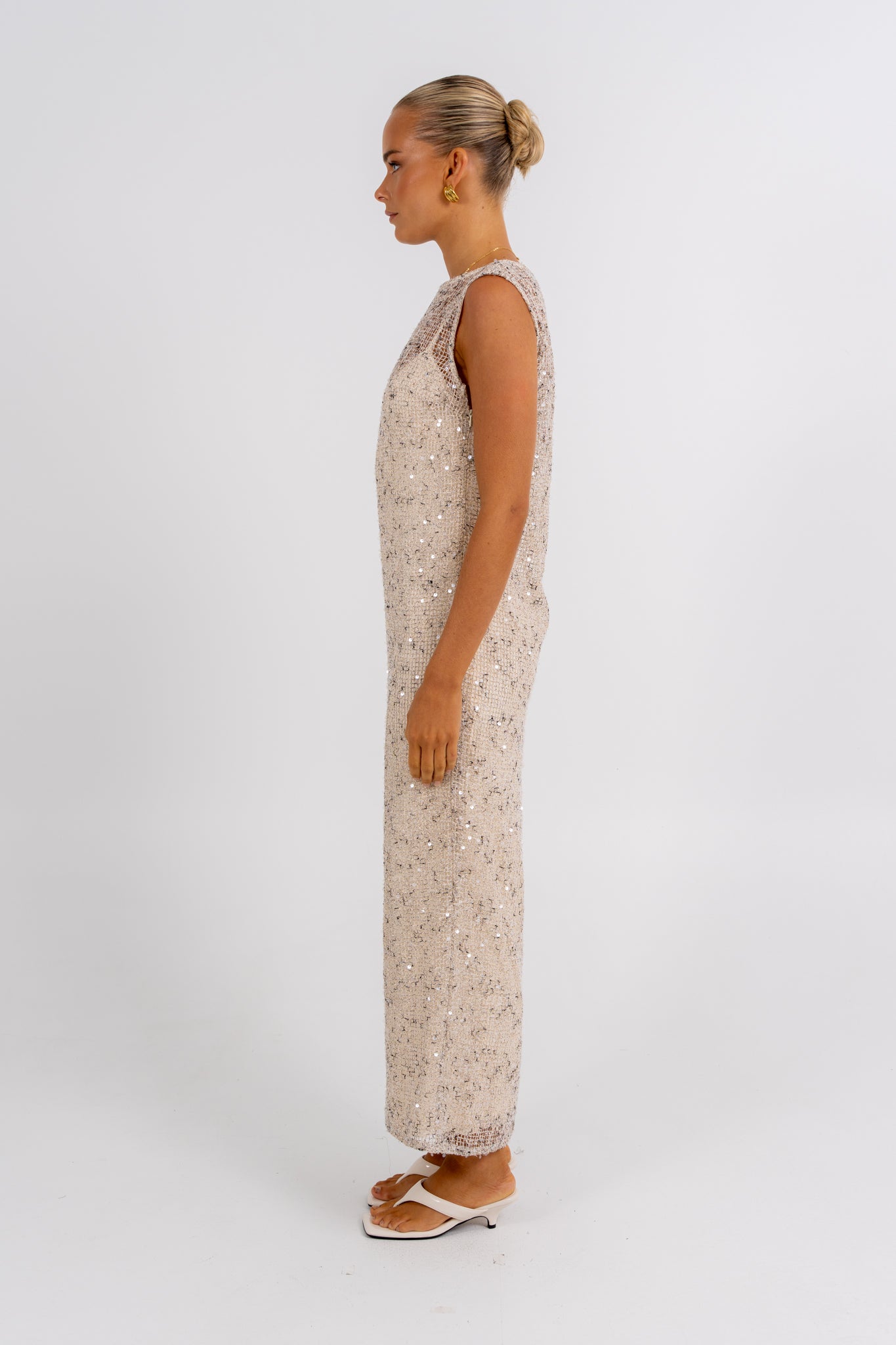 Zelia Sequin Maxi Dress Beige