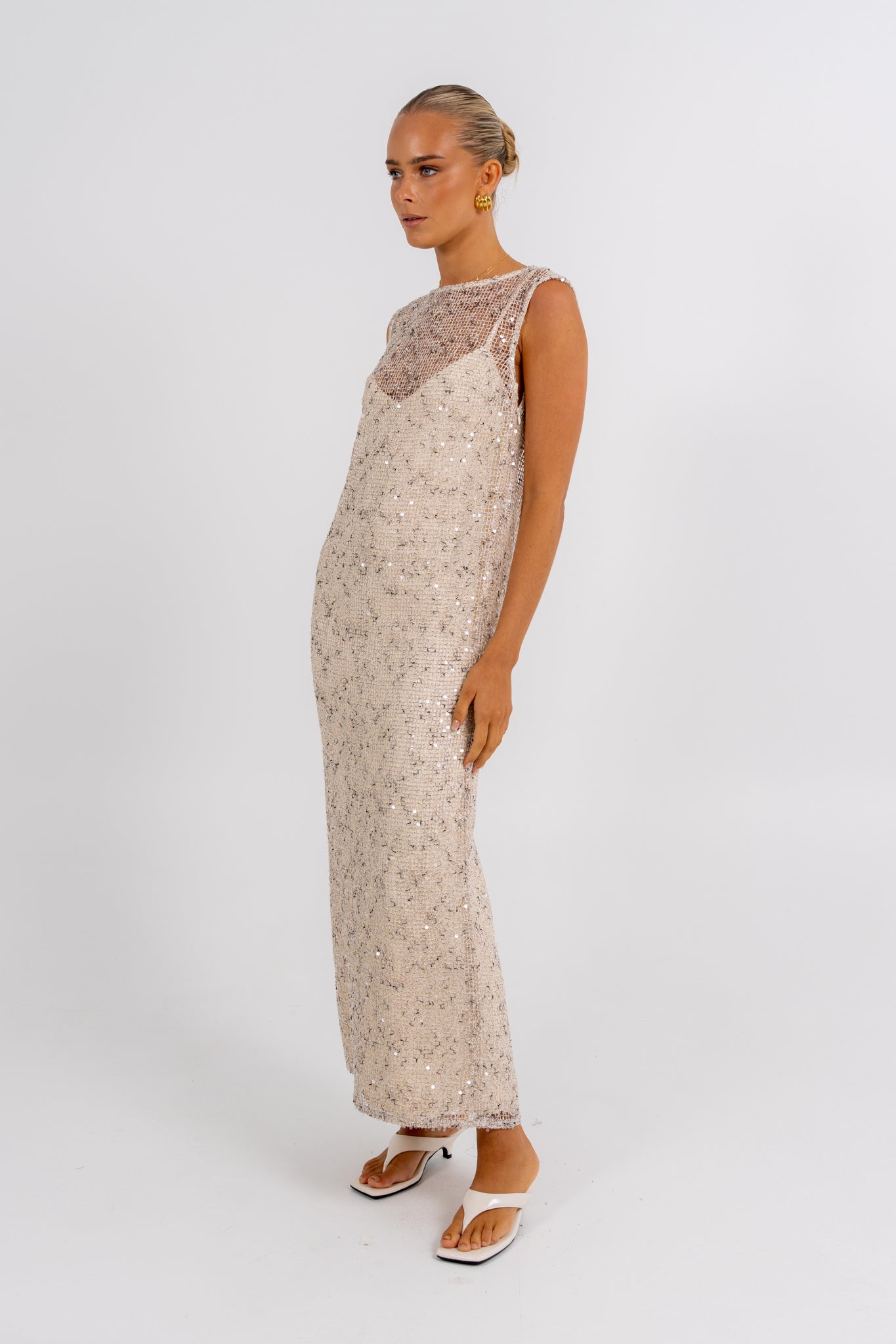 Zelia Sequin Maxi Dress Beige