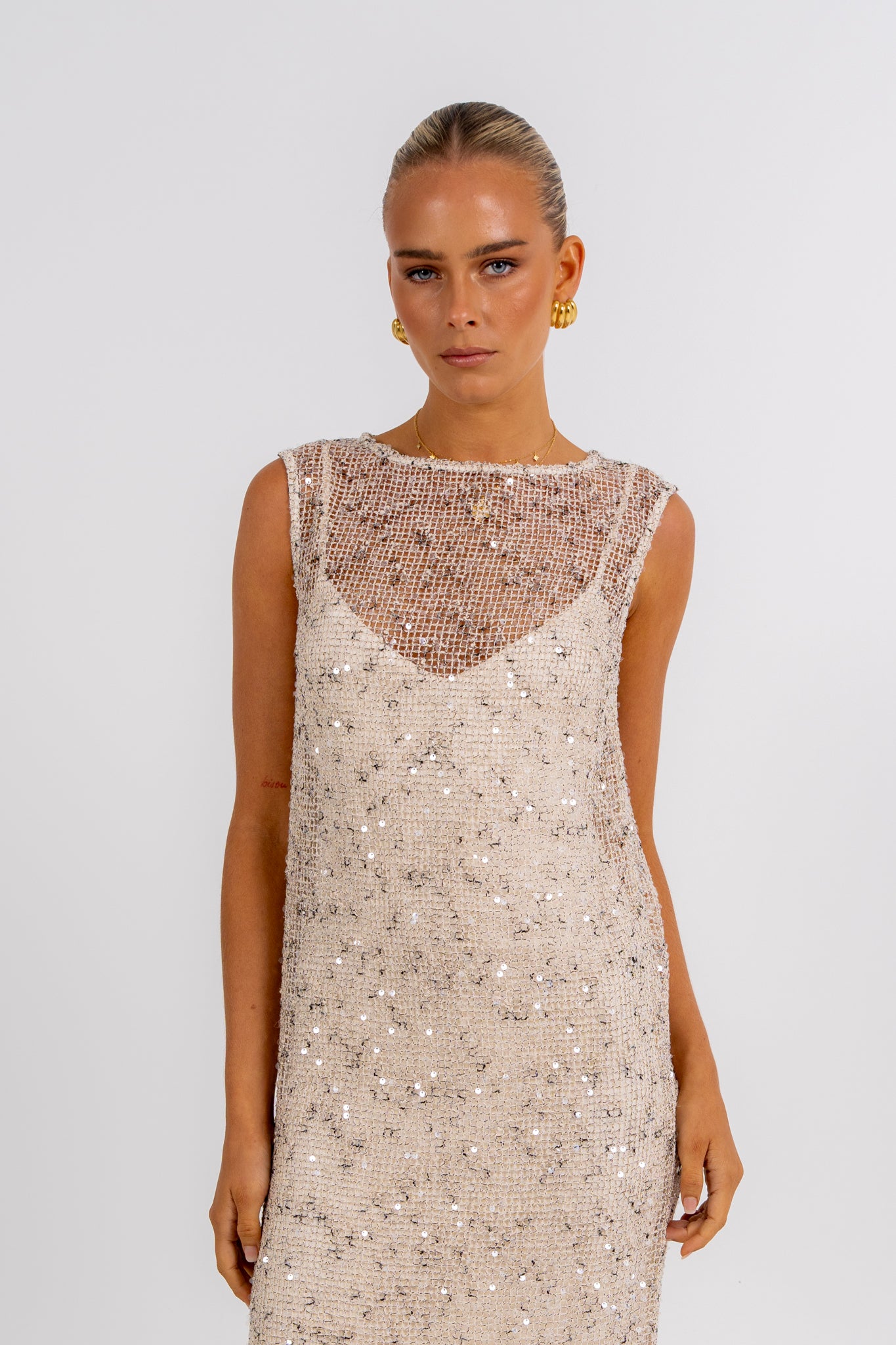 Zelia Sequin Maxi Dress Beige