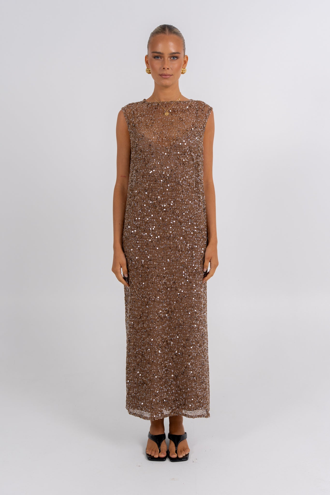 Zelia Sequin Maxi Dress Chocolate