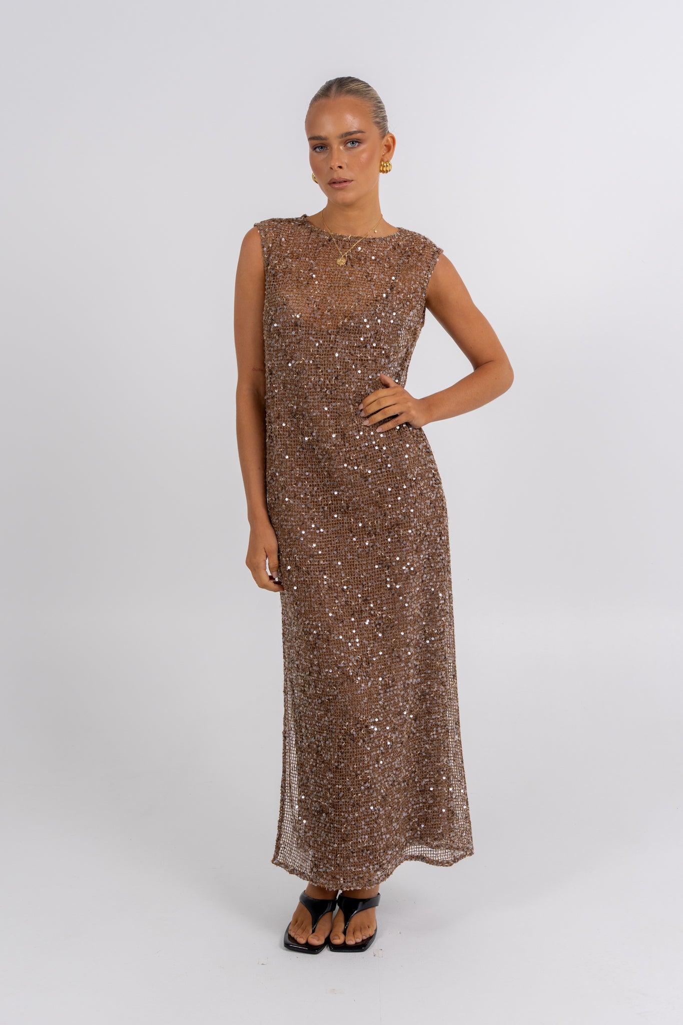 Zelia Sequin Maxi Dress Chocolate