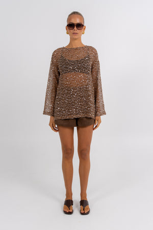 Uzma Sequin Top Mocha