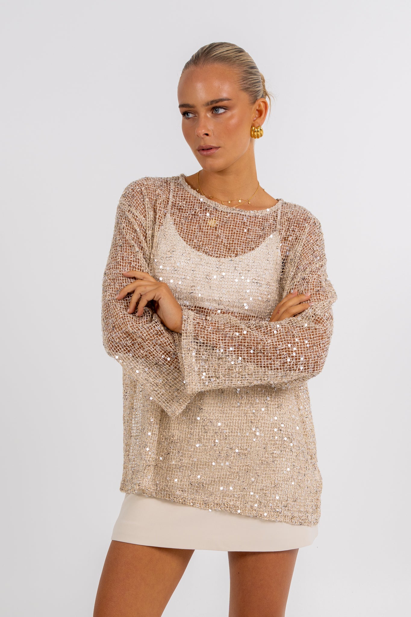 Uzma Sequin Top Beige