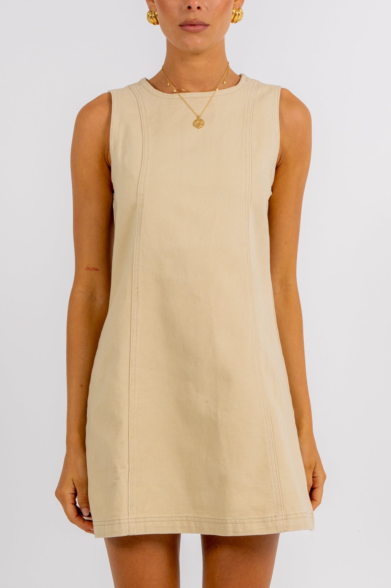 Blaire Mini Denim Dress Sand