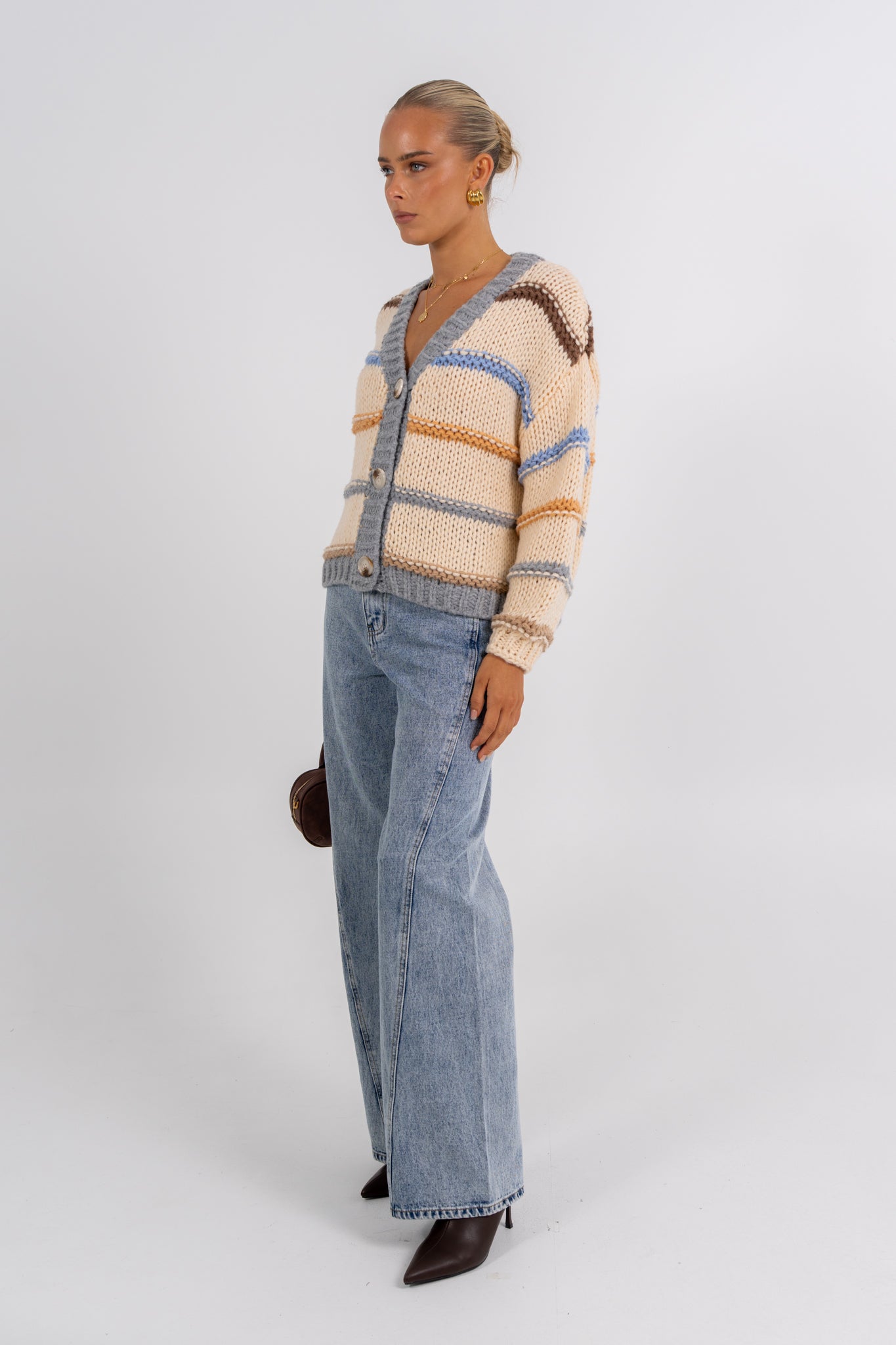 Noosa Cardigan Beige Stripe