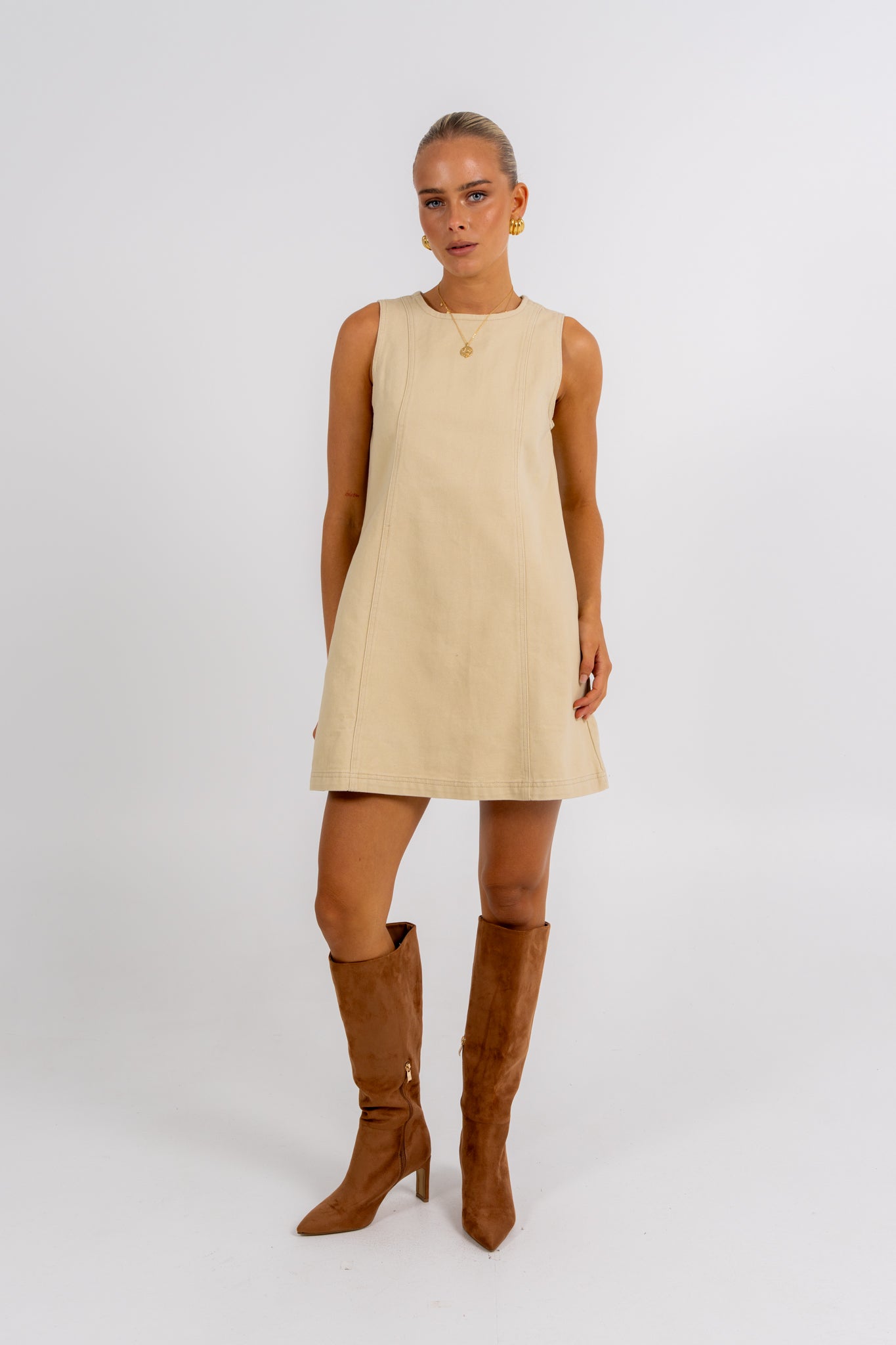 Blaire Mini Denim Dress Sand
